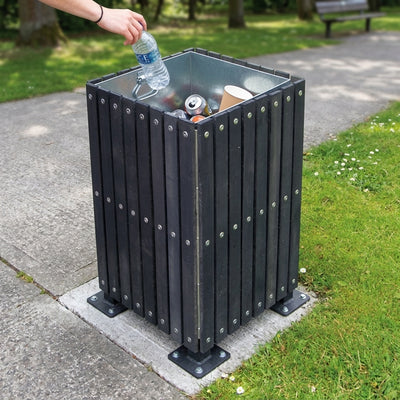 Square plastic slatted open top litter bin 112 litre