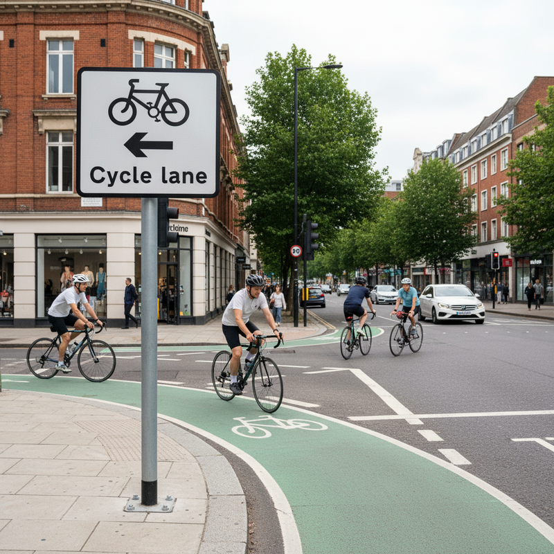Gray Premium Cycle Lane On-Road Junction Ahead Sign | Post & Wall Mounted