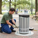 Gray Heavy Duty Flared Top Steel Litter Bin for Public Areas