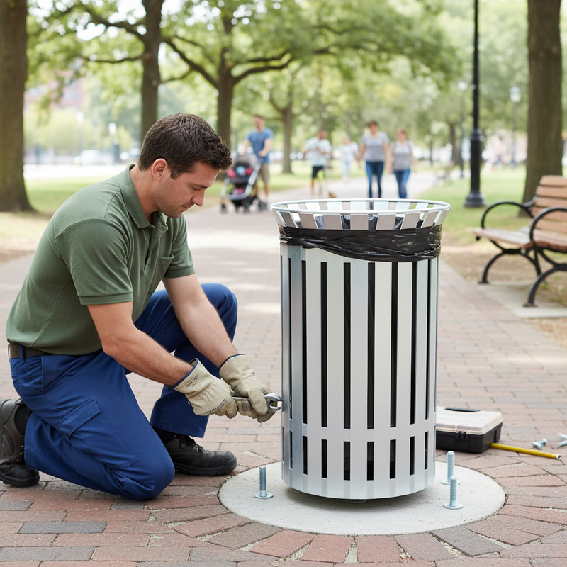 Gray Heavy Duty Flared Top Steel Litter Bin for Public Areas