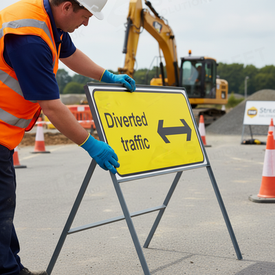 High-Performance Diverted Traffic Arrow Left/Right Metal Sign - 1050 x 450mm