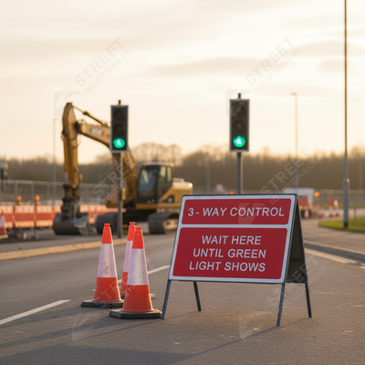 3-Way Control Wait Here Until Green Light Shows Metal Sign 1050x750mm
