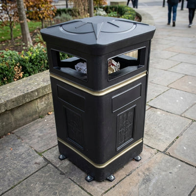 112 Litre plastic litter bin with compass design