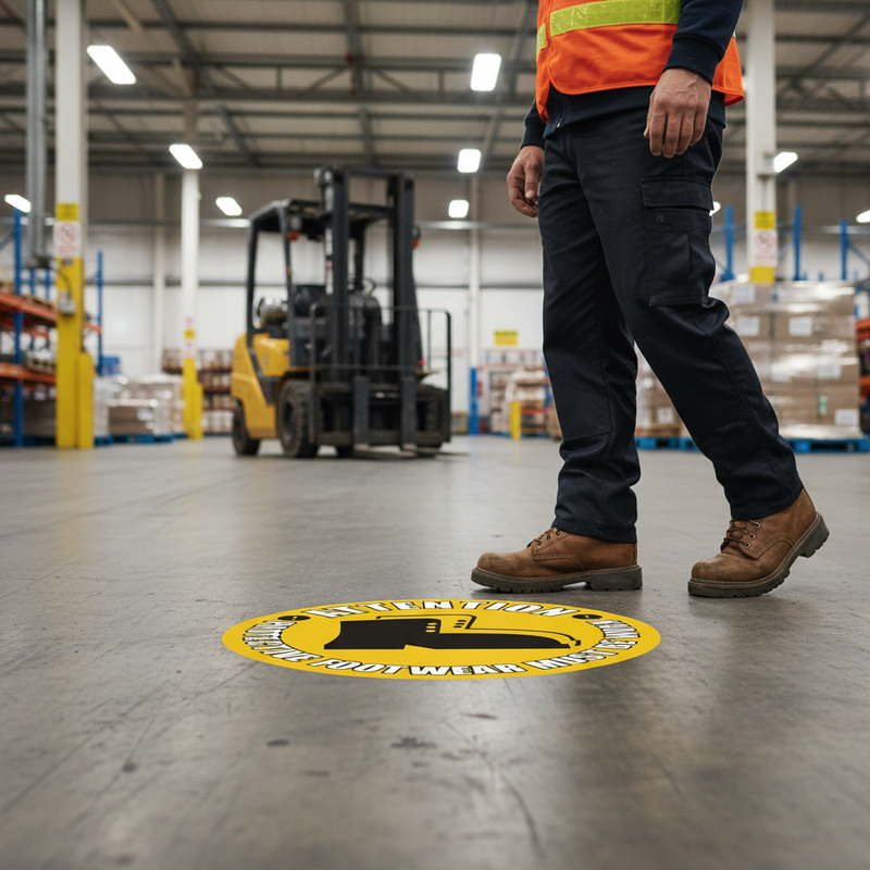 Slate Gray Premium Attention Protective Footwear Must Be Worn Floor Sign