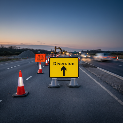 Premium Diversion Ahead Cone Sign 1050mm x 750mm - Double Cone Design
