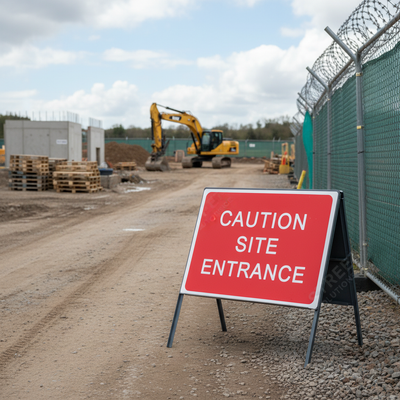 High-Performance Caution Site Entrance Metal Sign Face - 1050 x 750mm