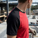 Two-Tone Cotton Crew Neck Work T-Shirt - Red/Black (view 2)