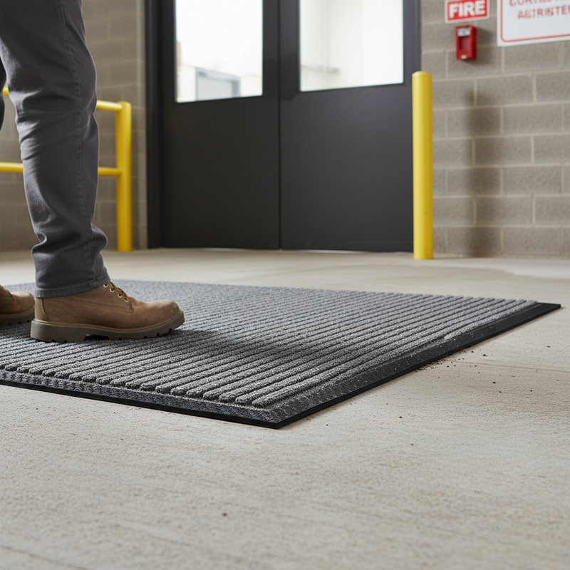 Dark Gray Premium Ribbed Entrance Door Mat for Indoor Use - Charcoal