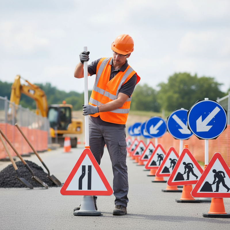 Light Gray Premium Roadwork Cone Sign Bundle for Safety and Visibility