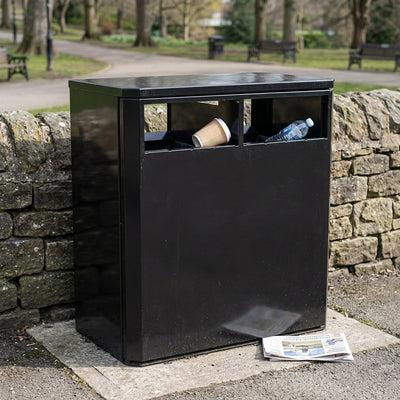 224 Litre dual litter and recycling bin galvanised steel