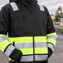 Hi-Vis Class 1 Full Zip Hoodie Handwarmer Pockets Black/Yellow (view 2)