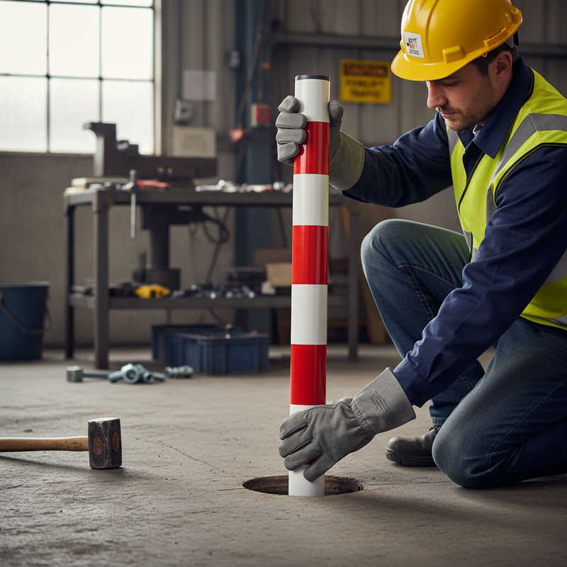Dark Slate Gray Premium High Visibility Steel Security Post - Red & White