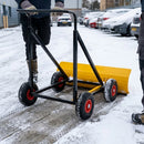 Heavy-duty push-along snow plough with adjustable blade