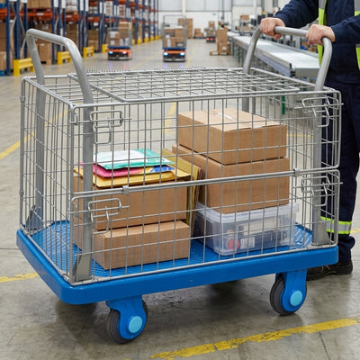 Mesh Trolley with Hinged Lid & Half Drop Side – 300kg Capacity