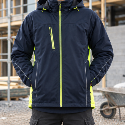 EN 343 Weatherproof Thermal Coat - Dark Navy Blue/Hi-Vis Yellow
