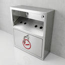 Wall-mounted stainless steel cigarette bin with weather hood (view 2)