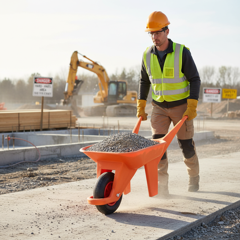 Light Gray Heavy Duty Plastic Wheelbarrow with Pneumatic Tyre for Versatile Use