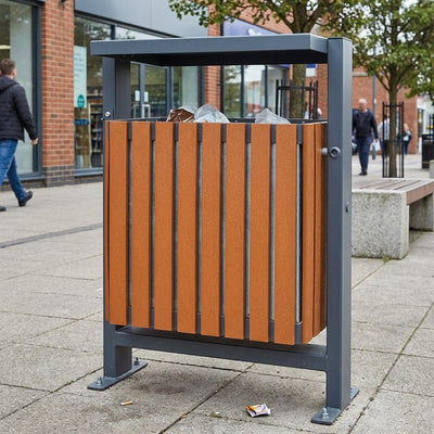 Recycled Plastic Wood Effect Litter Bin 75 Litre with Tilt System