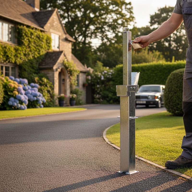 Dim Gray Heavy Duty Square Retractable Galvanised Steel Padlockable Post - 500mm