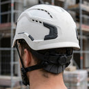 White Vented Work Helmet with Micro Peak and Wheel Adjustment