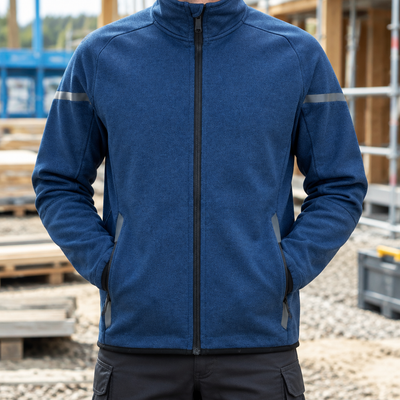 Men's Fleece Work Jacket with Reflective Trim - Deep Blue/Navy