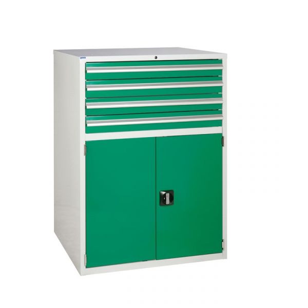 Sea Green 4 Drawers & Cupboard Euroslide Tool Cabinet - 1200mmH x 900mmW