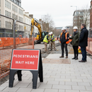 Light Gray Premium Pedestrians Wait Here Sign 600 x 450mm for Traffic Control