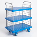 Three-tier platform trolley 300kg capacity with mesh sides (view 2)