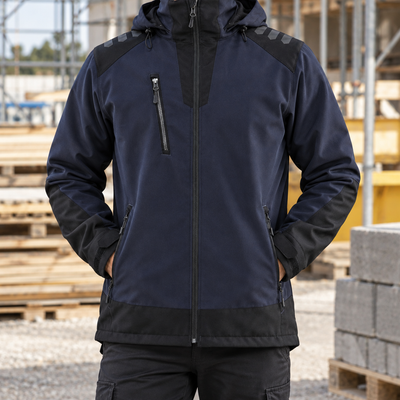 Softshell Work Jacket with Adjustable Hood - Dark Navy/Black
