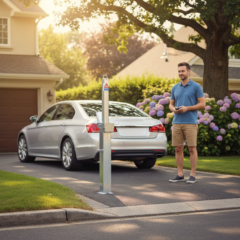 Dim Gray Premium Square Retractable Galvanised Steel Post with Lift Assist - 900mm