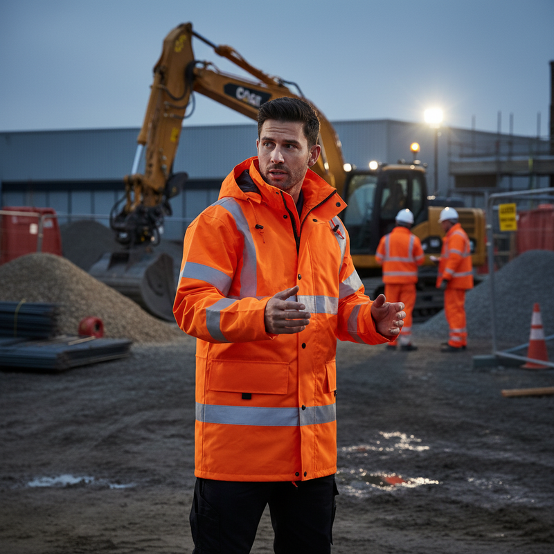 Dark Slate Gray High-Visibility Jacket with Detachable Hood - Orange