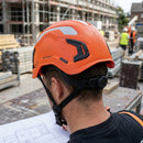 Orange Non-Vented Work Helmet with Micro Peak and Wheel Adjustment
