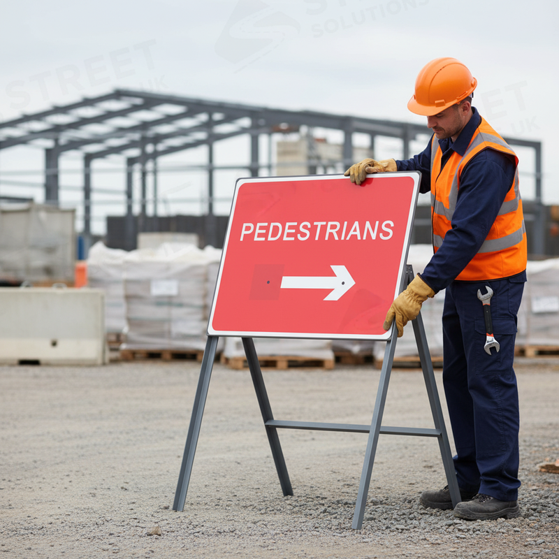 Gray Premium Pedestrians Left/Right Reversible Metal Sign Face - 600mm x 450mm