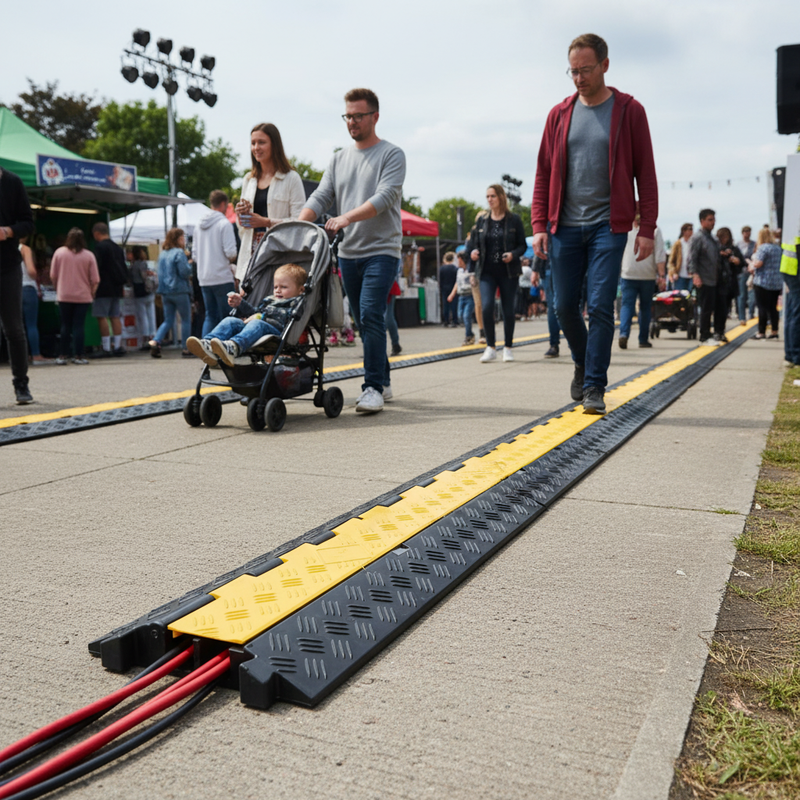 Gray Heavy Duty 2-Channel Cable Protection Ramp for Cables and Hoses