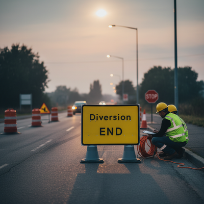 Heavy Duty Diversion End Cone Sign - 1050 x 750mm - Stackable and Durable