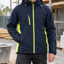 Hi-Vis Waterproof Outer Shell Coat - Dark Navy Blue/Hi-Vis Yellow