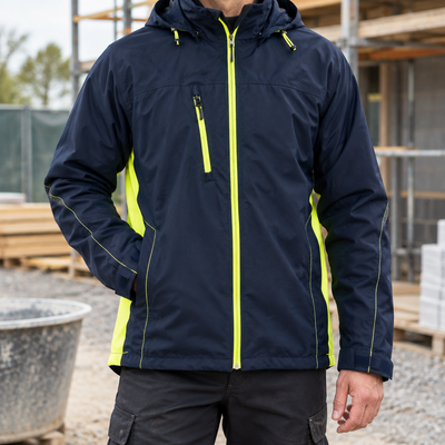 Hi-Vis Waterproof Outer Shell Coat - Dark Navy Blue/Hi-Vis Yellow