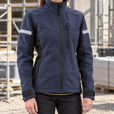 Women's Softshell Work Jacket with Reinforced Panels - Navy/Black