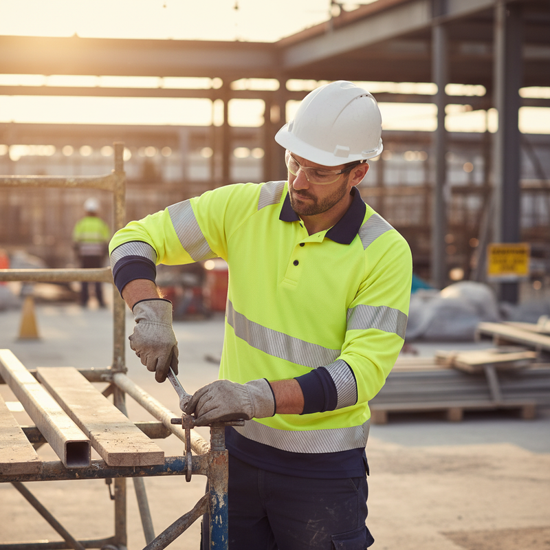 Rosy Brown High-Visibility Two Tone Long Sleeve Polo Shirt - Saturn Yellow/Navy Blue