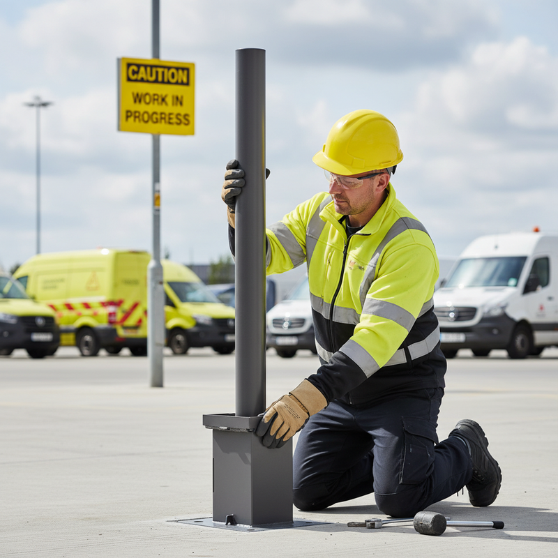 Light Gray Premium Round Galvanised Removable Bollard - 750mm Height