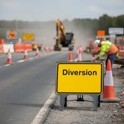 Premium Diversion Sign 1050x750mm Heavy Duty Design