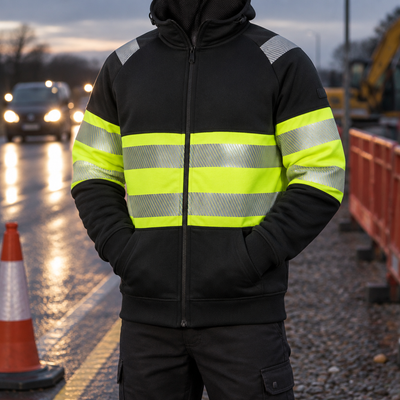Class 1 High-Visibility Zip Up Hooded Top - Black/Hi-Vis Yellow