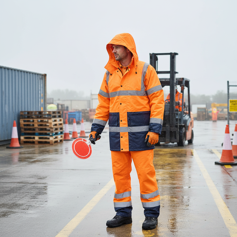 Light Gray Premium Hi-Visibility Two-Tone Fleece Lined Traffic Jacket with Concealed Hood