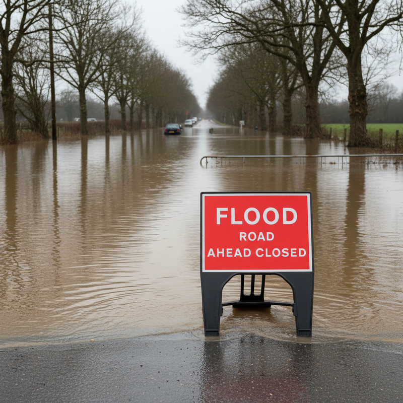 Dim Gray Heavy Duty Flood Road Ahead Closed Sign 600 x 450mm