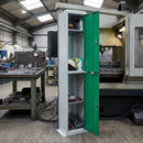 Two-door metal storage locker with cam lock, galvanised shelves