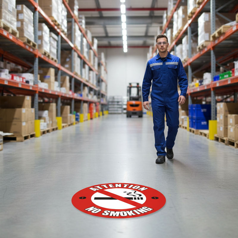 Dark Gray Premium No Smoking Floor Signs - Slip Resistant and Durable