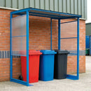 Three-bin wheeled bin shelter with galvanised roof