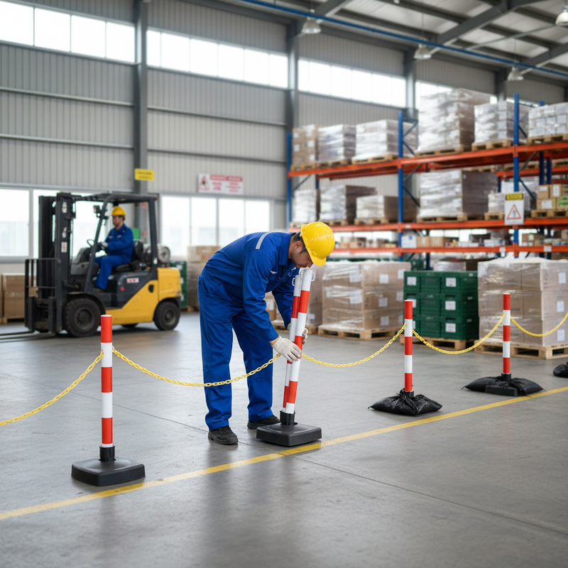 Dark Gray Heavy Duty Plastic Chain Post with Folding Base for Indoor and Outdoor Use