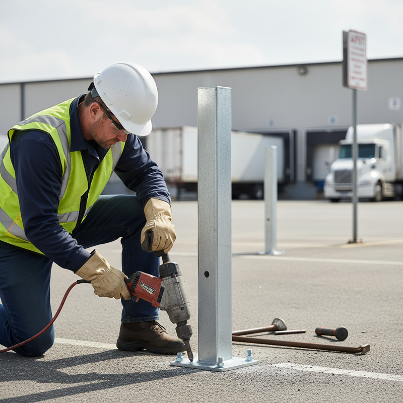 Gray Premium Fixed Square Galvanised Steel Bollards - 1000mm Above Ground