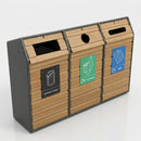 Timber-fronted triple recycling bin, 294 litres, composite & oak (view 2)